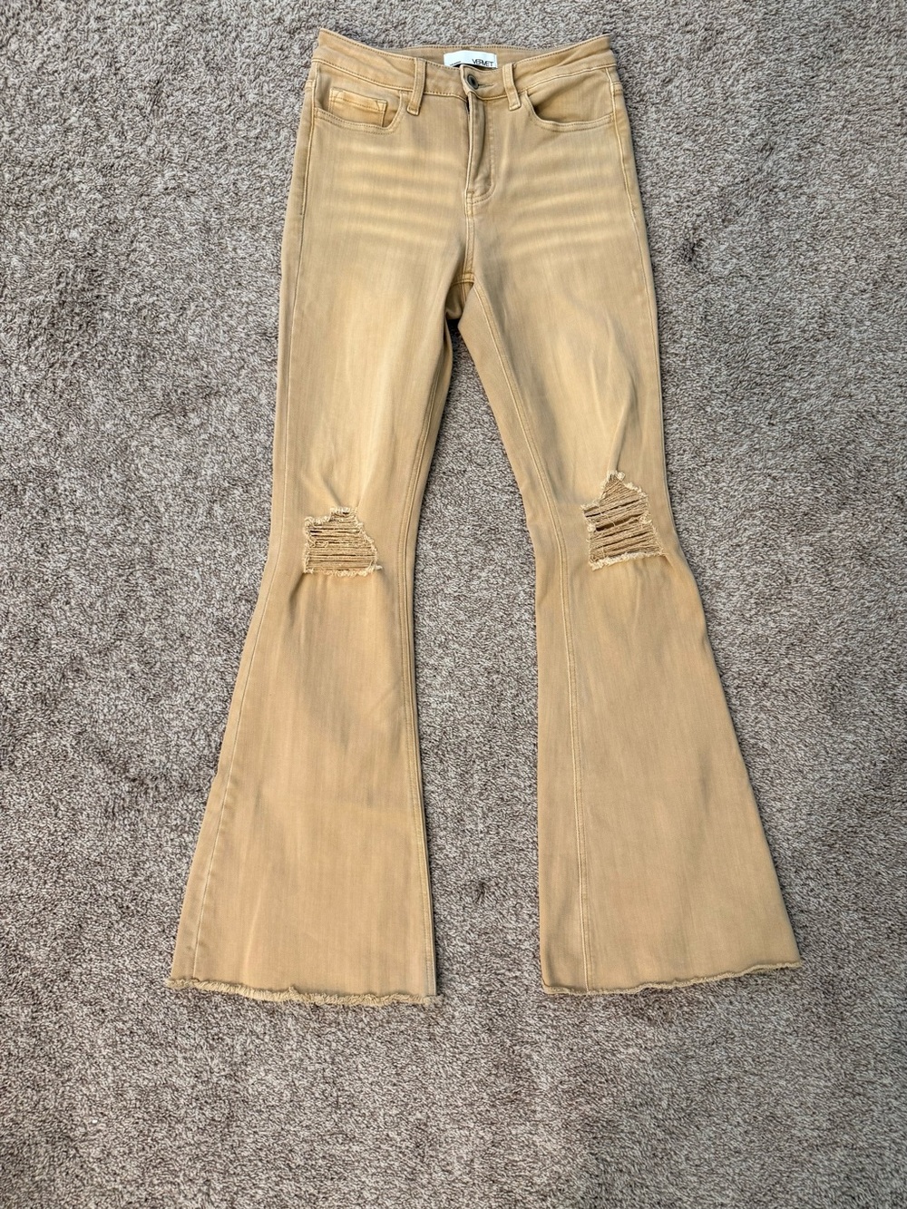 Vervet Copper High-Rise Flare Jeans with Distressed Knees - Women - Picture 3 of 10